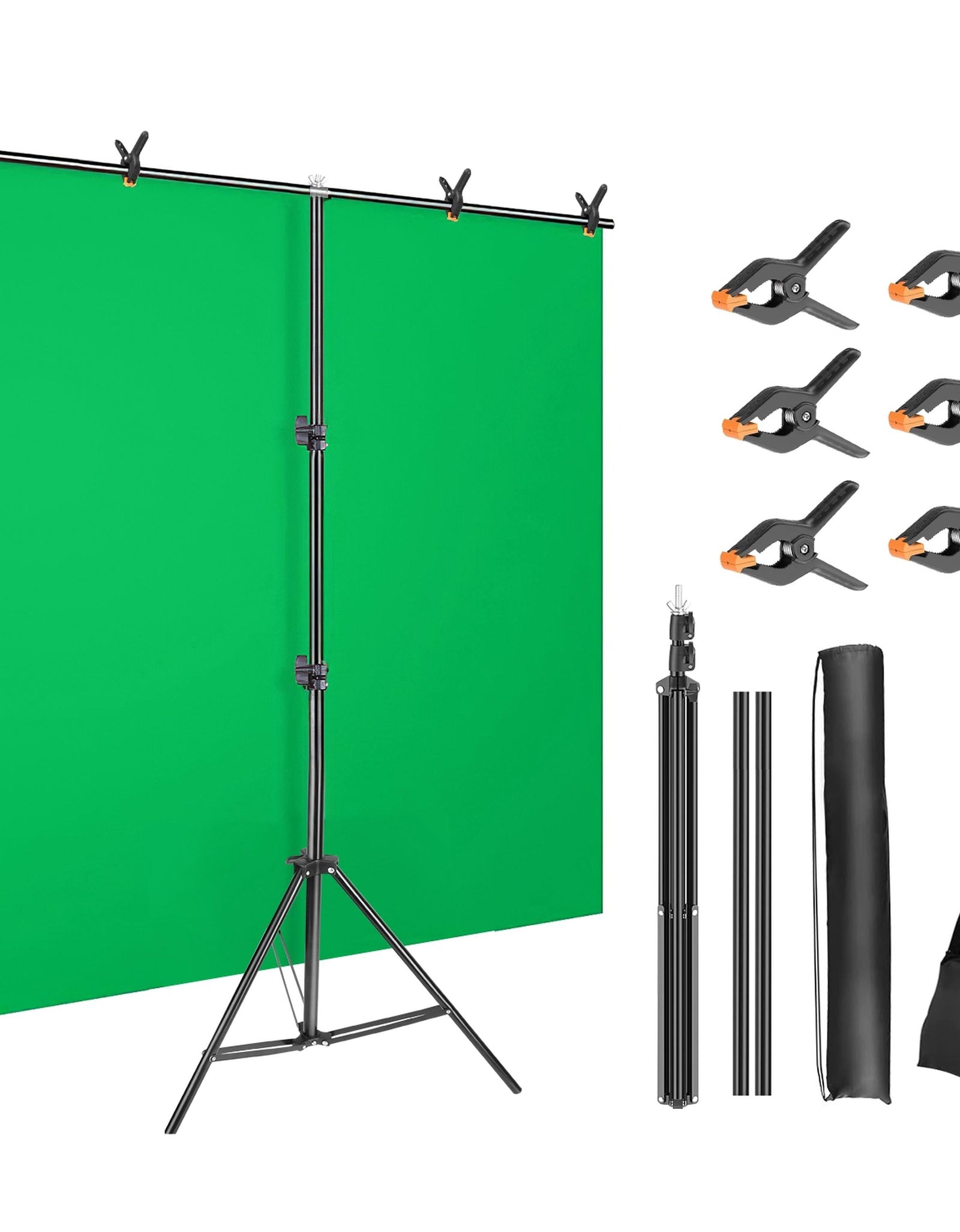 5�6.5FT T-Shape Photo Video Backdrop Stand Heavy Duty Background Stand Adjustable Photography Backdrop Stand with 6 Spring Clamps Sandbag Carry Bag fo