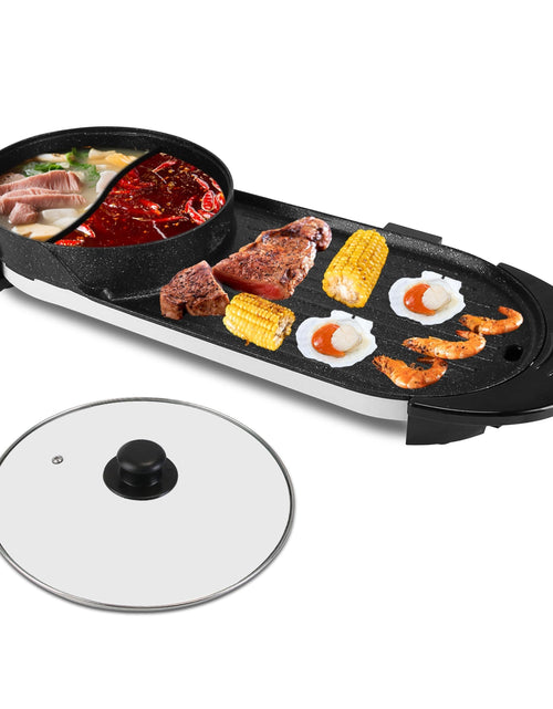 Load image into Gallery viewer, 2 in 1 Electric Hot Pot with BBQ Grill Cooker 2200W Smokeless Non-Stick Korean BBQ Grill Shabu Shabu Hot Pot with Independent Temperature Control 5 Ge

