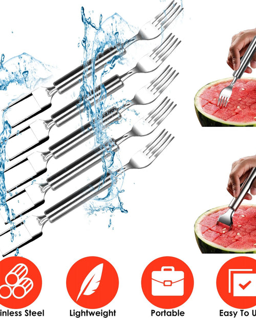 Load image into Gallery viewer, 5Pcs 2 in 1 Watermelon Cutter Slicer Fork Stainless Steel Dual Head Watermelon Fruit Cutting Fork Knife For Summer Family Gathering Friend Party Campi
