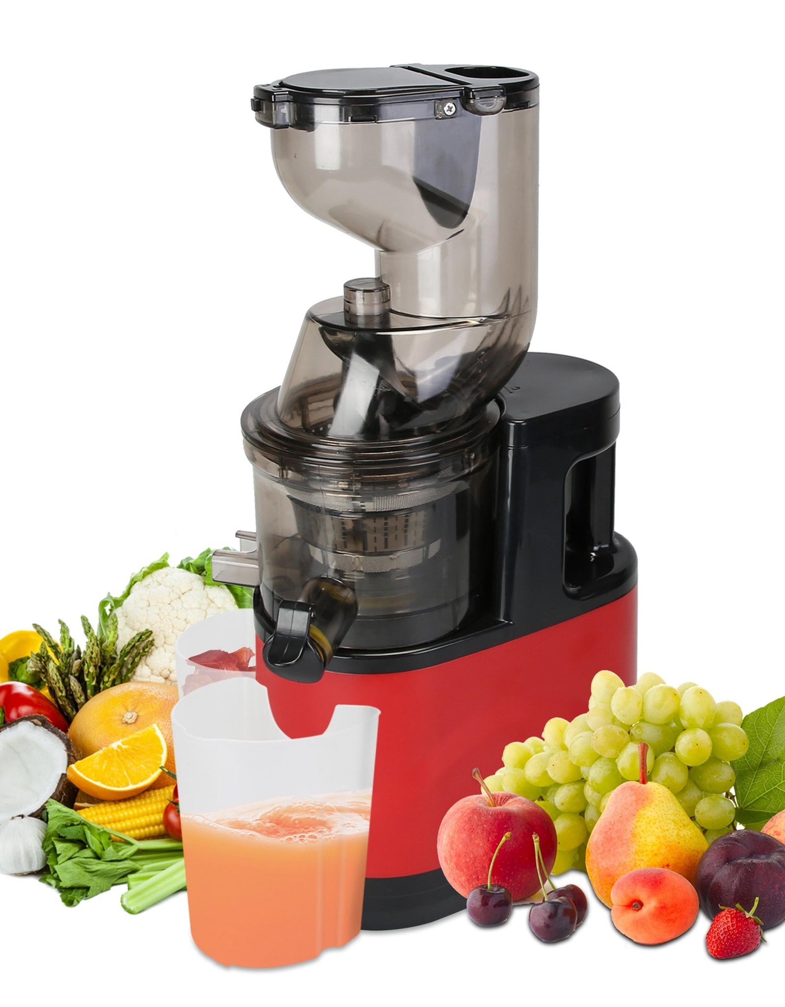 Cold Press Juicer Machine 300W Electric Slow Masticating Juicer for Whole Vegetable and Fruit with Reverse Function 2 Containers Cleaning Brush Clear