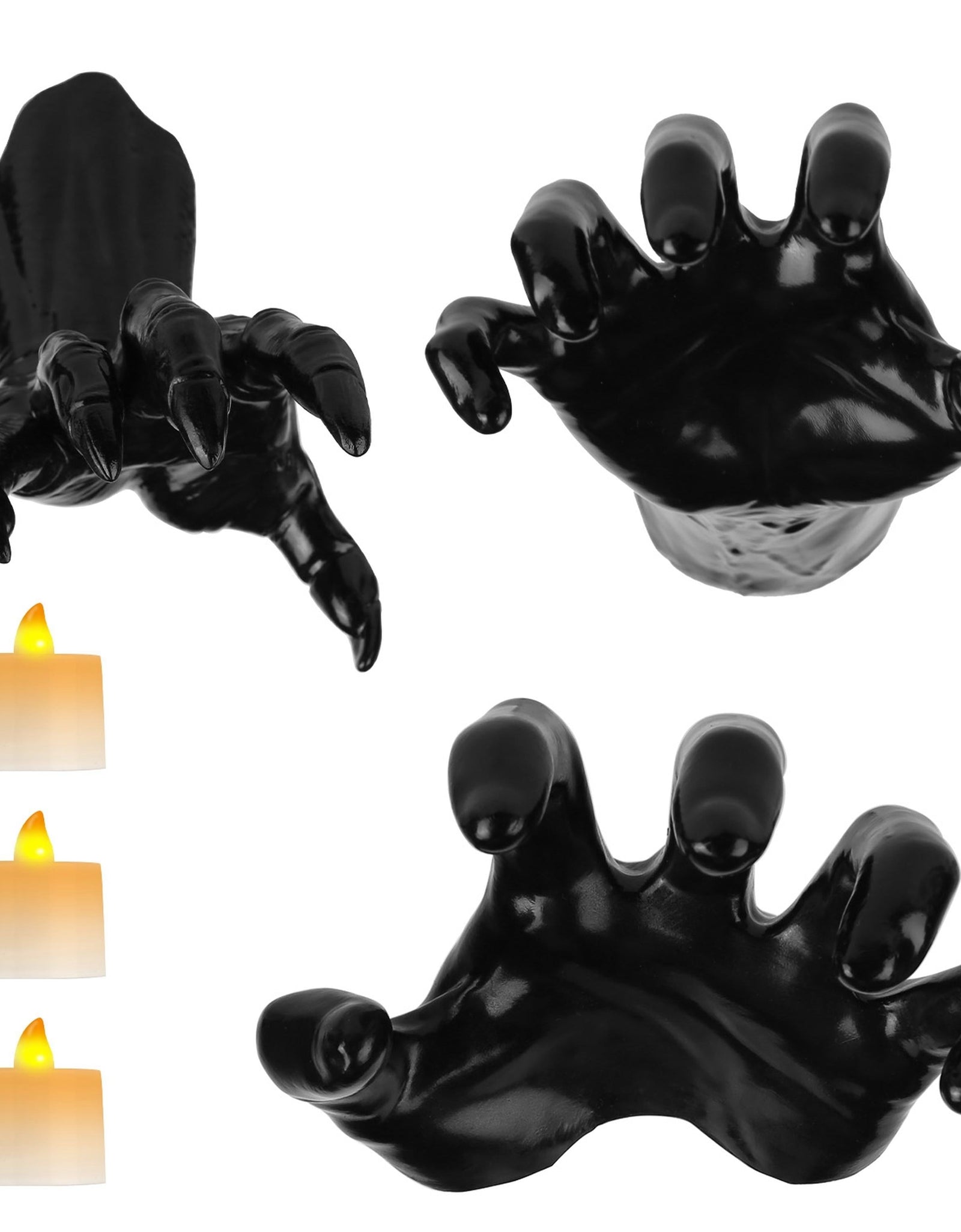 3Pcs Creepy Reaching Hands With Lighted Candles Wall Mounted Halloween Decoration Witch Devil Hand Aesthetic Goth Gothic Life-Sized Horror Hands Hangi