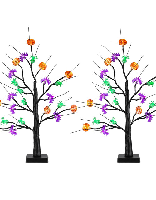 Load image into Gallery viewer, 2-Pack Lighted Halloween Trees, Black Trees with Timer and Adjustable Twigs
