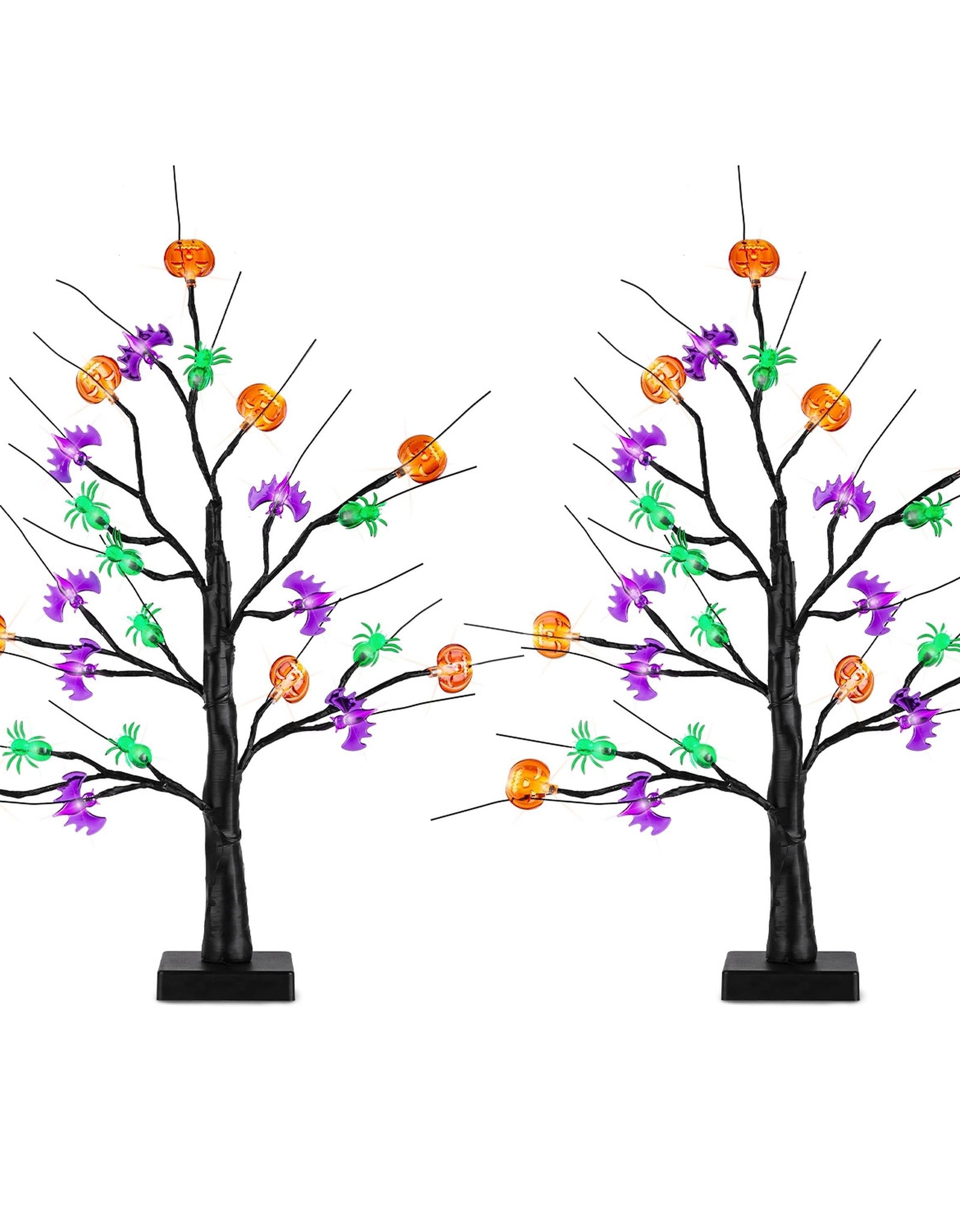 2-Pack Lighted Halloween Trees, Black Trees with Timer and Adjustable Twigs