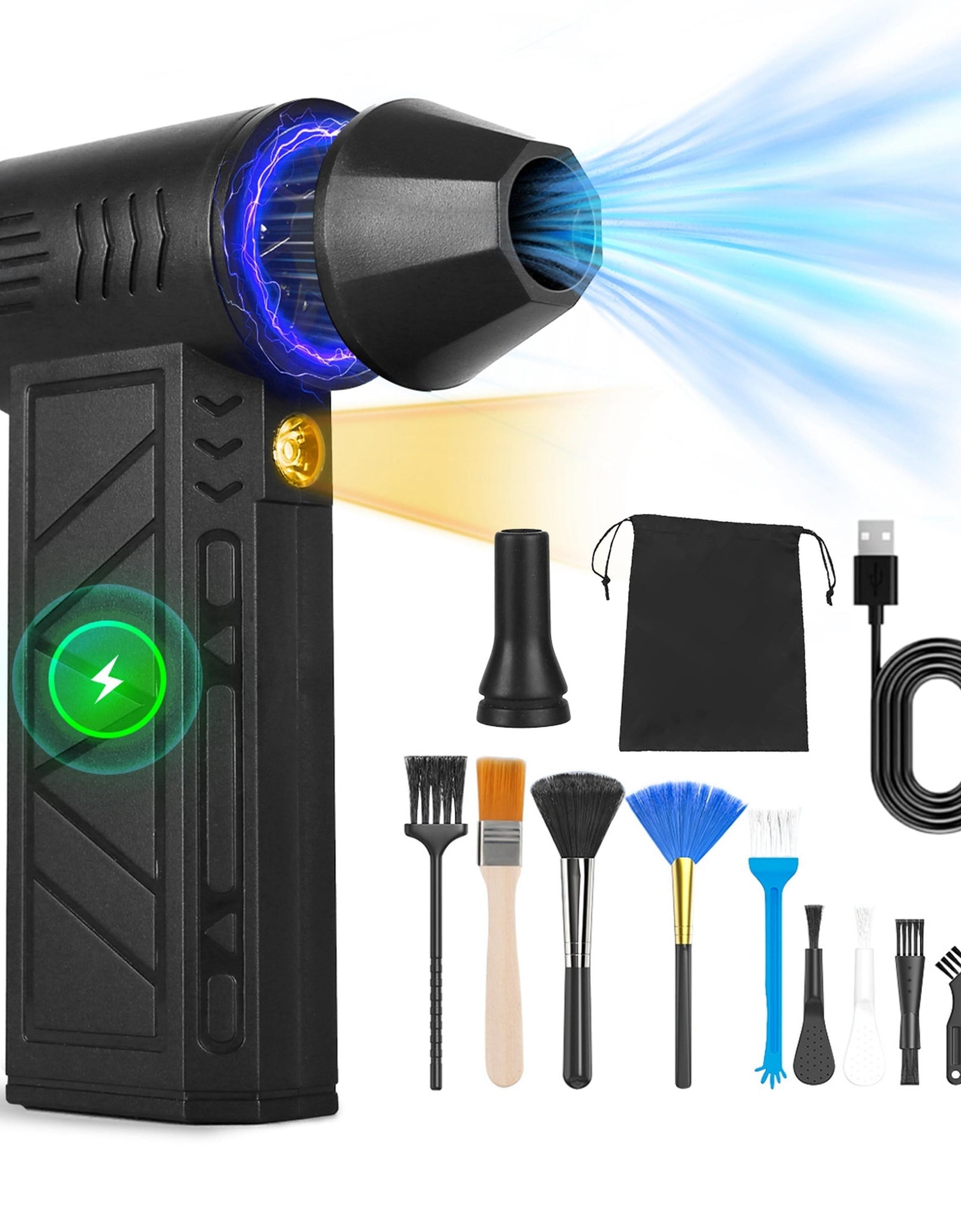 Compressed Air Duster with LED Light, 150000RPM, Rechargeable, 4 Speeds for PC Cleaning