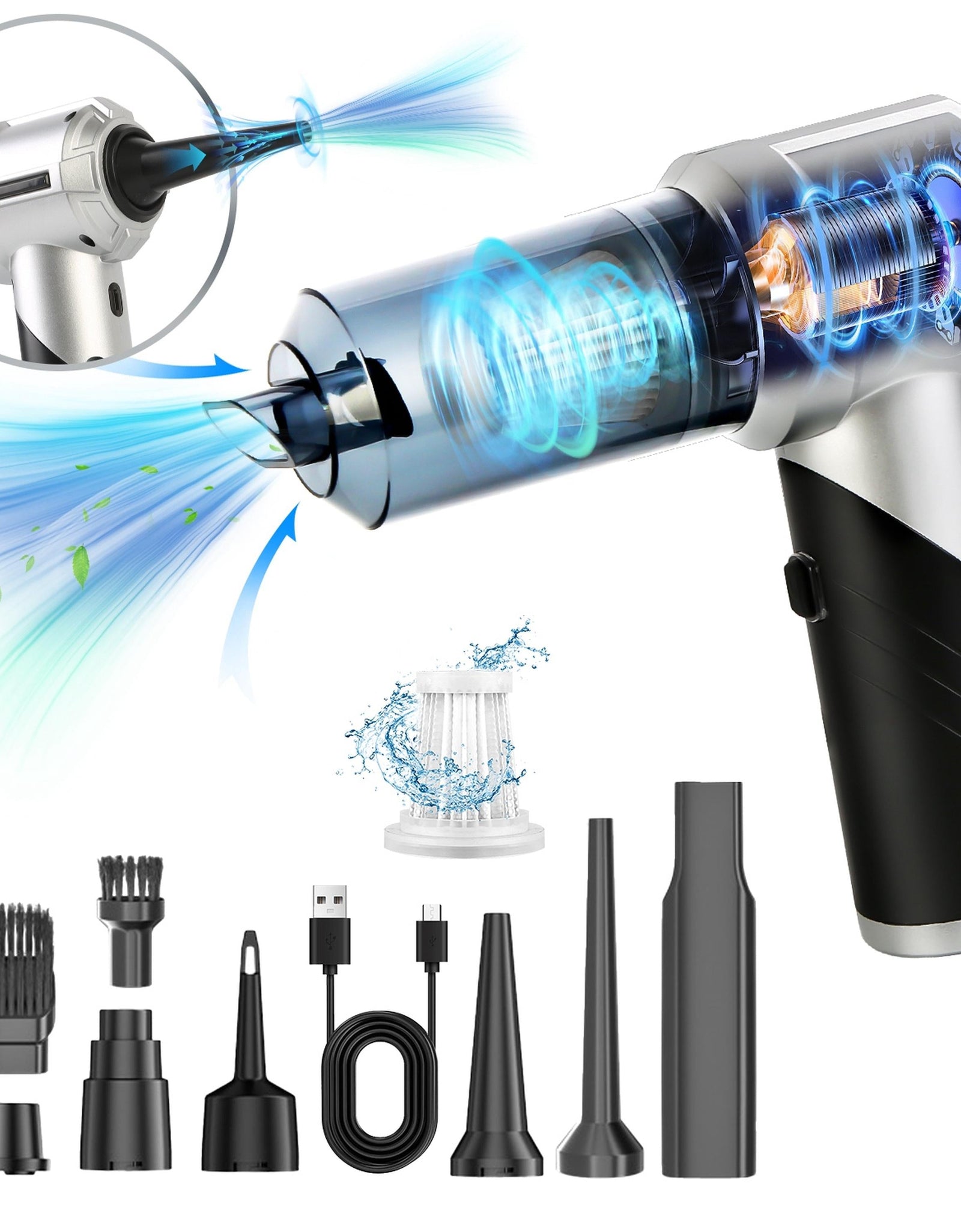 Cordless Car Vacuum Cleaner, 20000PA Suction, Rechargeable, 3 Levels