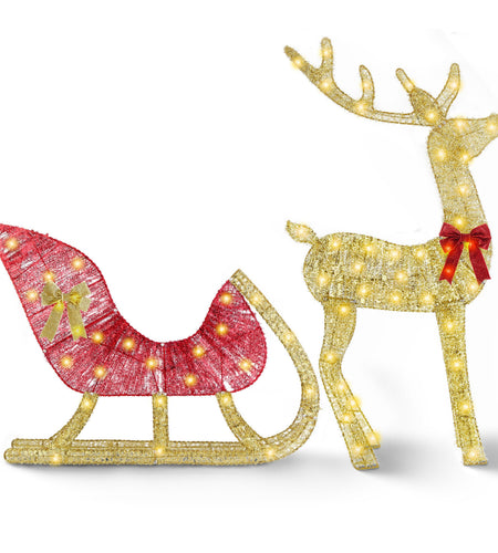 Lighted Christmas Reindeer & Sleigh, Indoor/Outdoor Decoration, 8 Modes