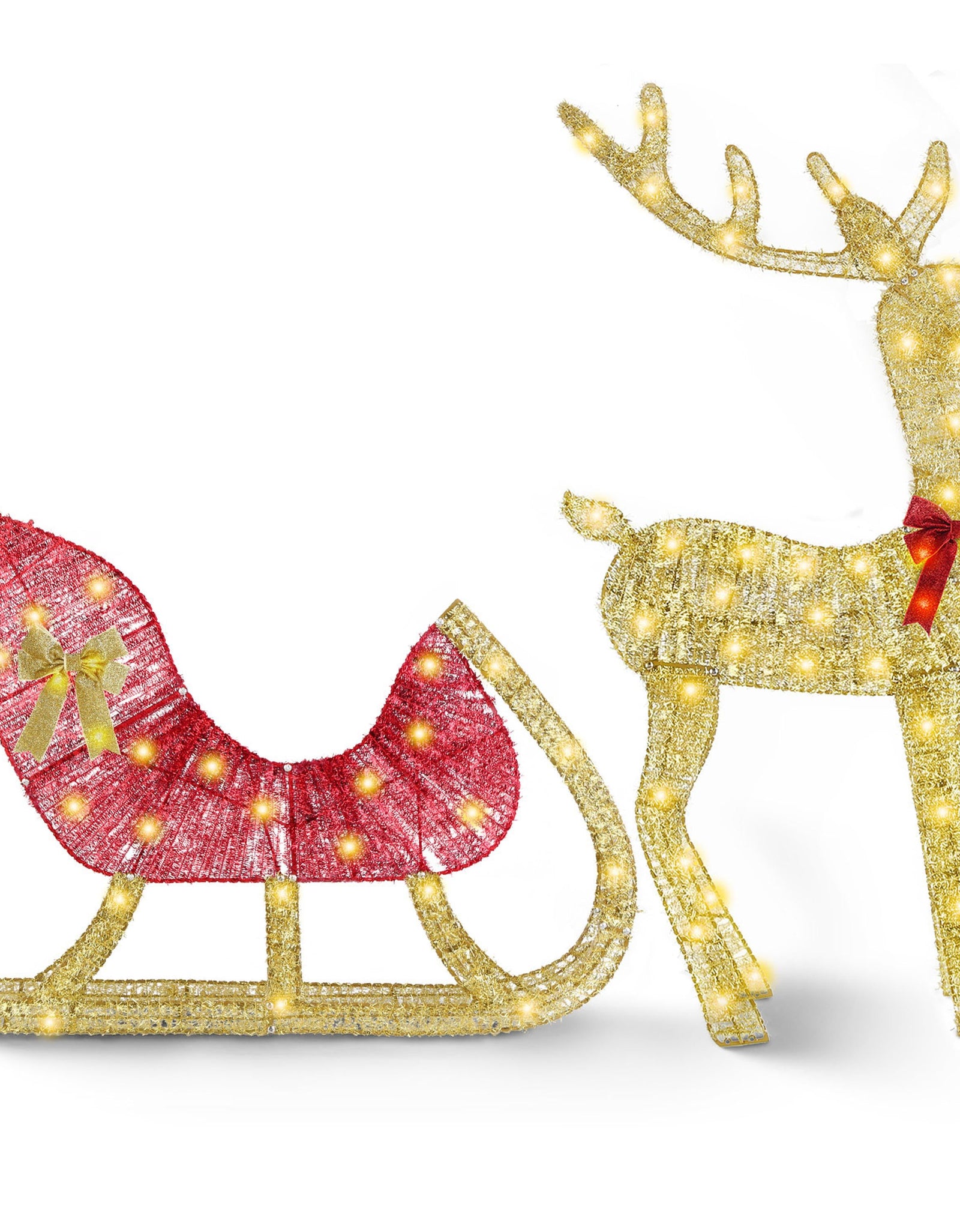 Lighted Christmas Reindeer & Sleigh, Indoor/Outdoor Decoration, 8 Modes