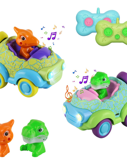Load image into Gallery viewer, 2-Pack Dinosaur RC Cars, Rechargeable, Music, Light, Ages 3-6
