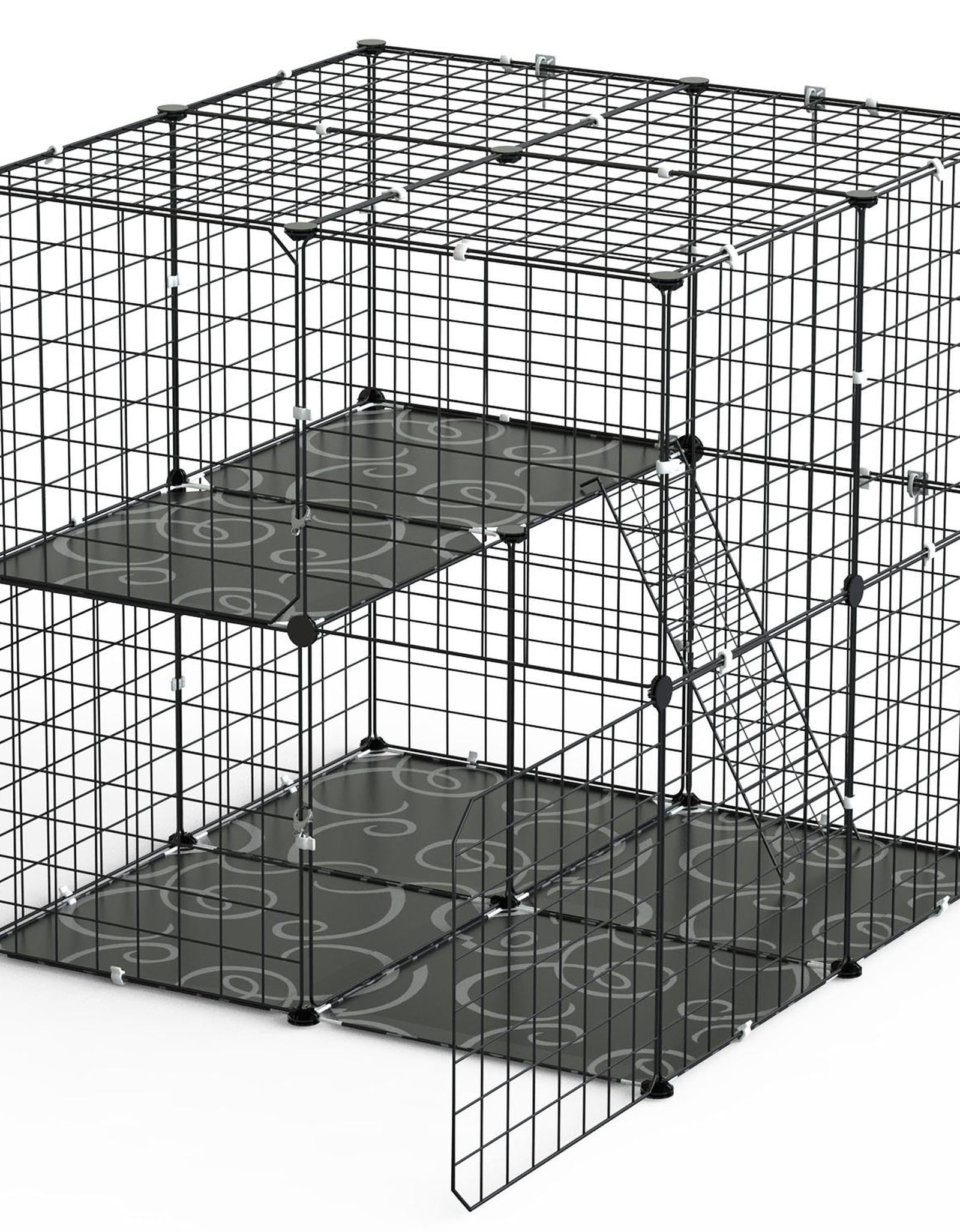 2-Tier Cat Cage Playpen, Detachable Crate, Ladder, 2 Doors, for 1-2 Pets