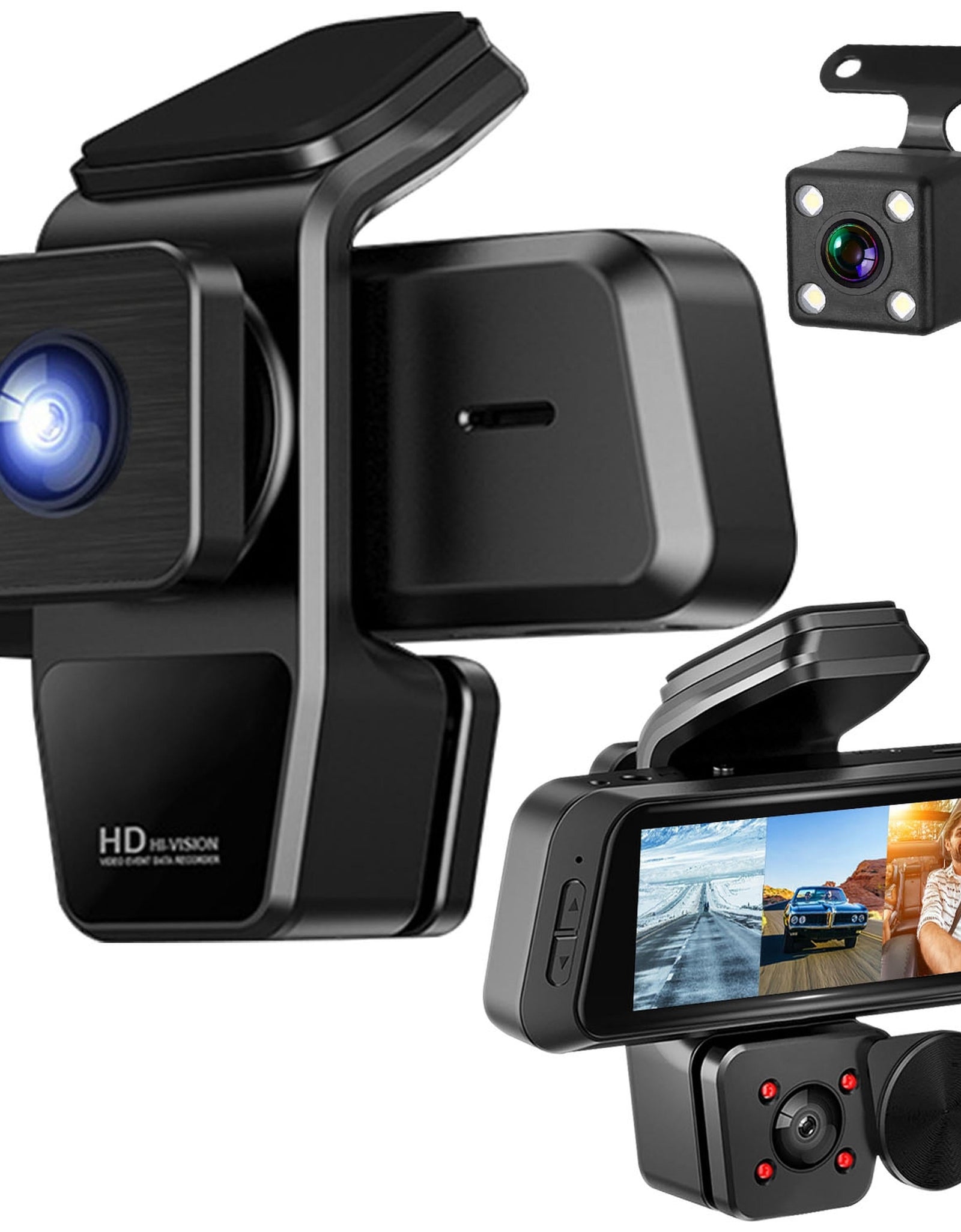 1080P FHD 3-Channel WiFi Dash Cam 170� Wide Angle Night Vision
