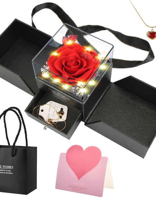 Load image into Gallery viewer, Preserved Red Rose with Heart Necklace, Gift for Women &amp; Mom
