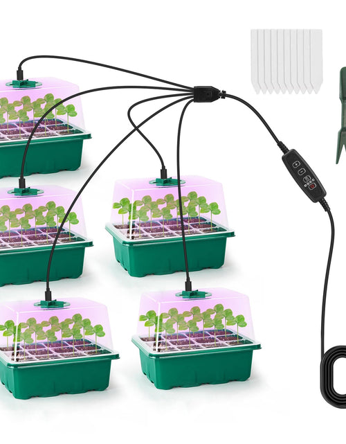 Load image into Gallery viewer, 5-Pack Seed Starter Tray w/ Grow Light Dome Timer &amp; Brightness Control
