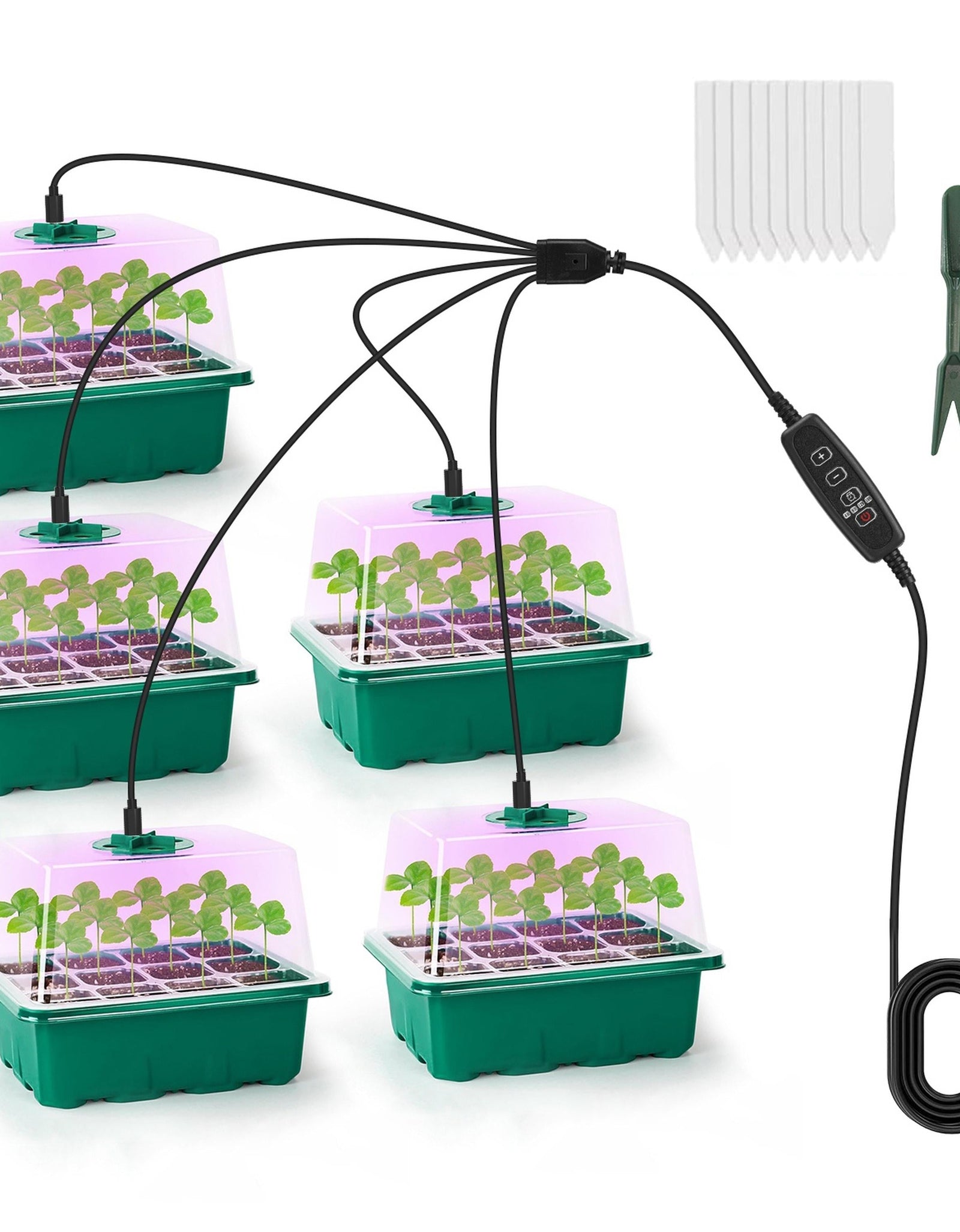5-Pack Seed Starter Tray w/ Grow Light Dome Timer & Brightness Control