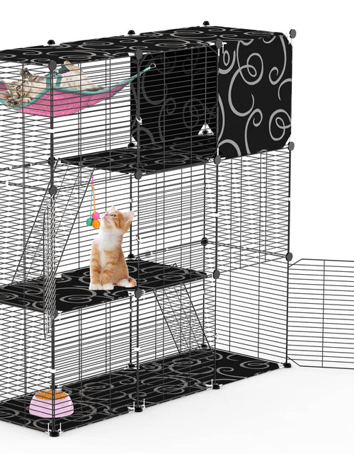 Load image into Gallery viewer, 3-Tier Indoor Cat Cage w/ Hammock Ladder DIY Iron Playpen for Small Pets
