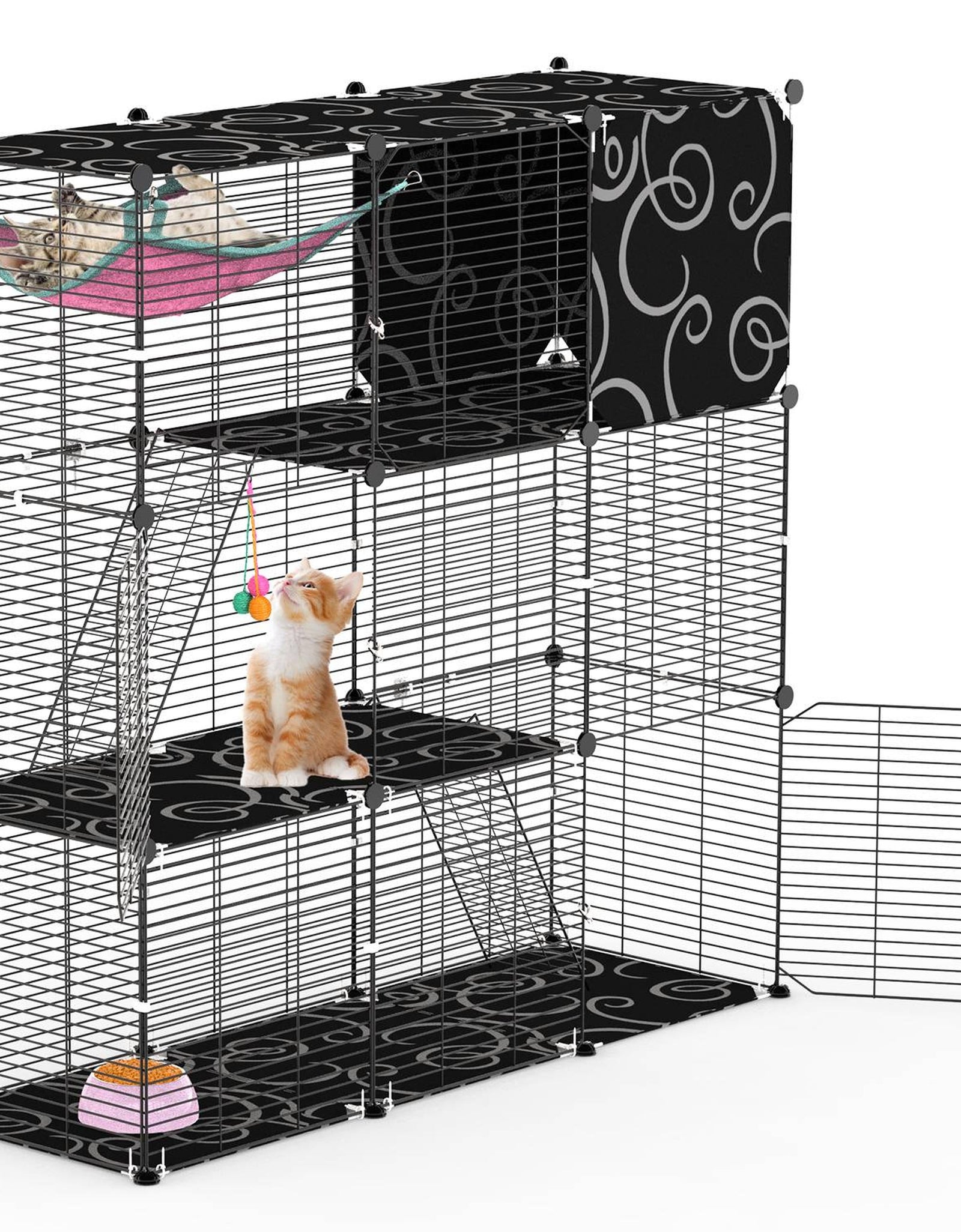 3-Tier Indoor Cat Cage w/ Hammock Ladder DIY Iron Playpen for Small Pets