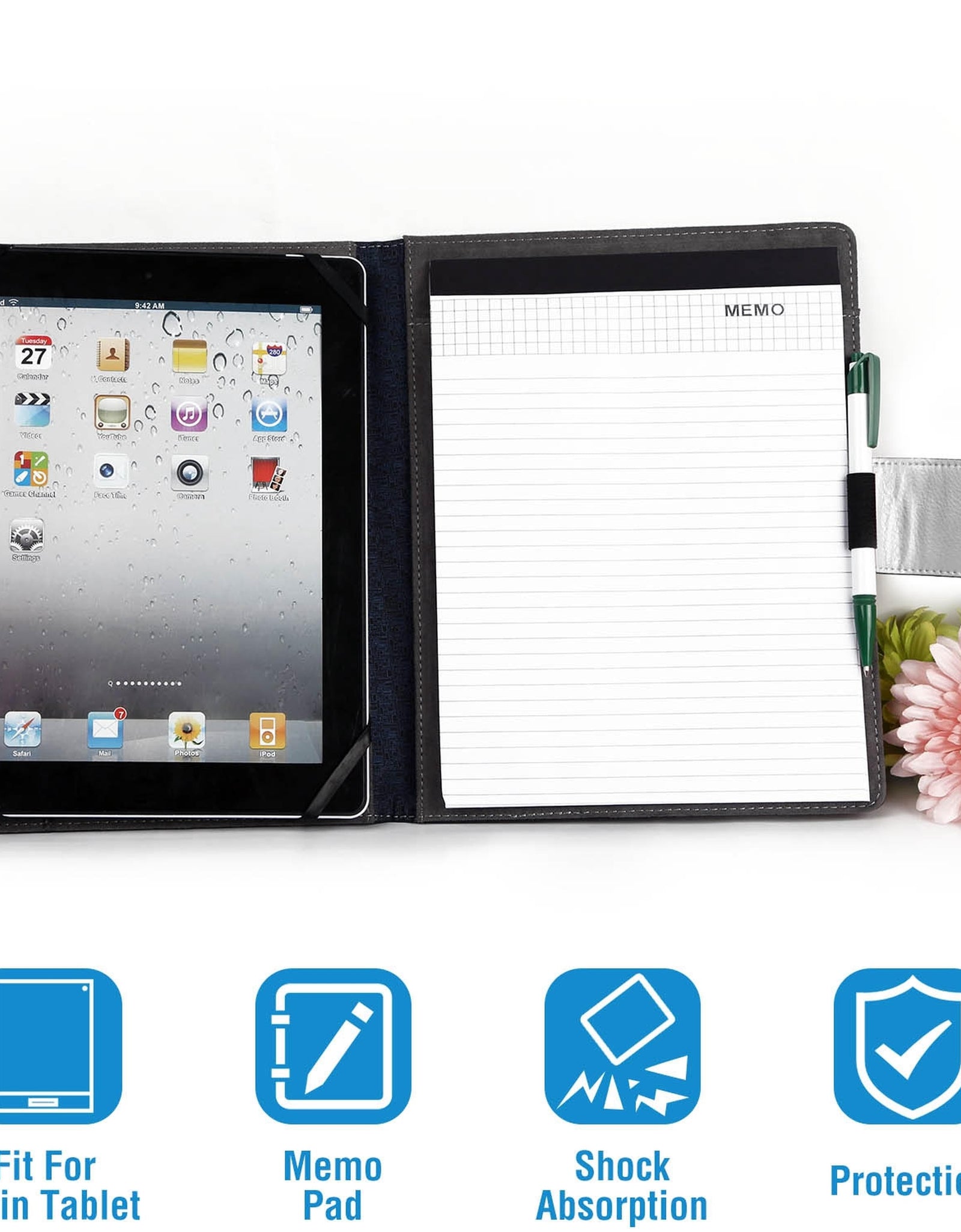Tablet PC Protector Organizer Case For 9.7in Tablets Business Tablet Portfolio with Notepad Paper