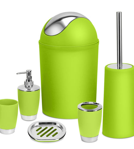 Bathroom Accessories Set 6 Pcs Bathroom Set Ensemble Complete Soap Dispenser Toothbrush Holder Tumbler Soap Dish Toilet Cleaning Brush Trash Can
