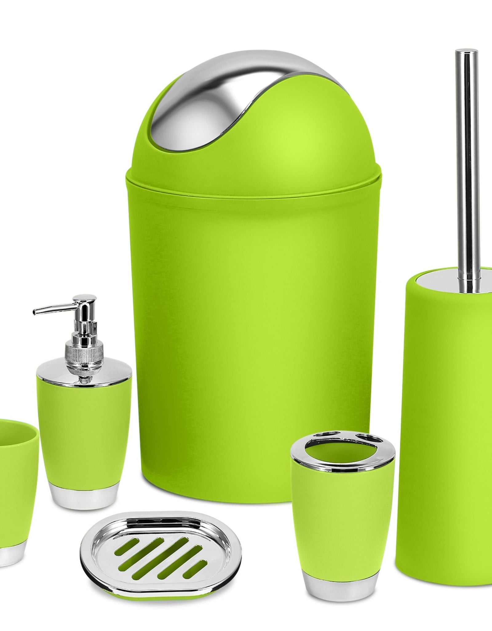 Bathroom Accessories Set 6 Pcs Bathroom Set Ensemble Complete Soap Dispenser Toothbrush Holder Tumbler Soap Dish Toilet Cleaning Brush Trash Can