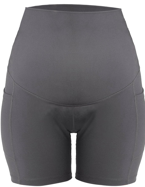 Load image into Gallery viewer, Women Maternity Shorts Seamless Pregnancy Underwear Shapewear Fitness Yoga Running Shorts High Waist Over The Belly Pants with Two Side Pockets
