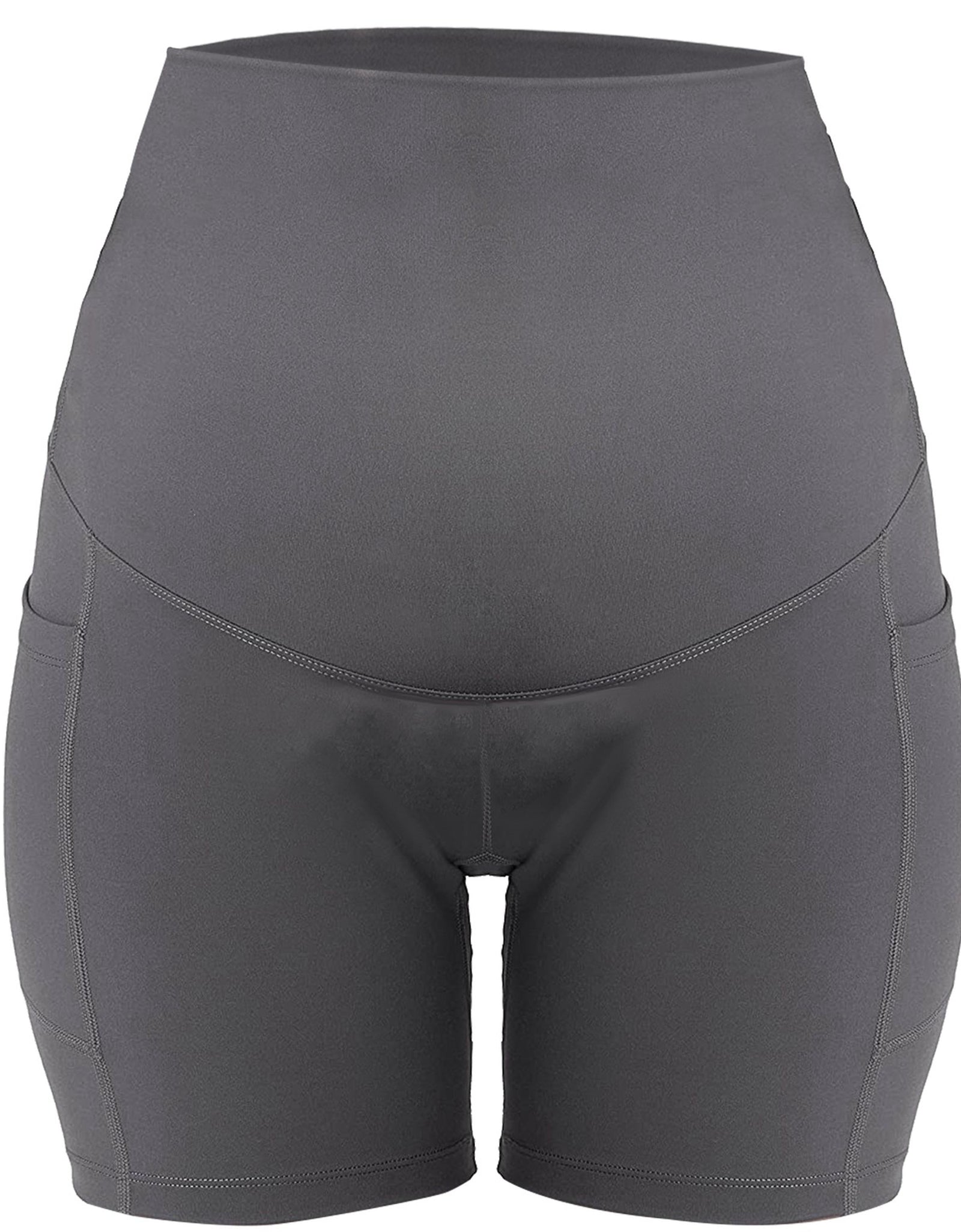 Women Maternity Shorts Seamless Pregnancy Underwear Shapewear Fitness Yoga Running Shorts High Waist Over The Belly Pants with Two Side Pockets