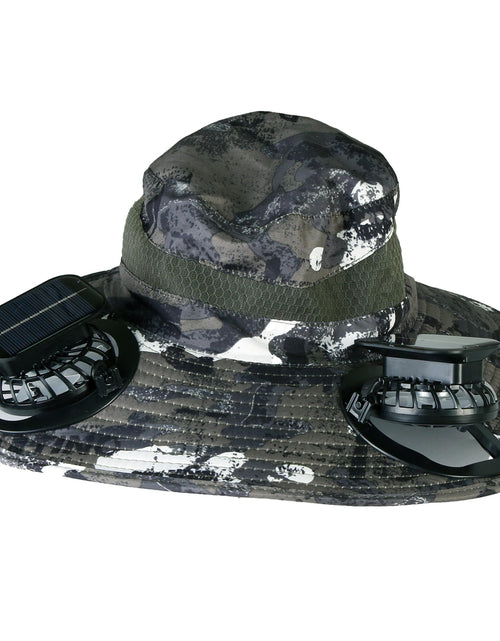 Load image into Gallery viewer, Outdoor Wide Brim Sun Hat With 2 Rechargeable Fans Solar Powered 3 Wind Speeds UPF50+ Breathable Waterproof Nylon Mesh Outdoor Hat For Hiking Camping
