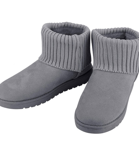 Women Lady Snow Boots Suede Mid-Calf Boot Shoe Short Plush Warm Lining Shoes w/ Anti-slip Rubber Base Knitting Design