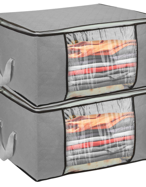 Load image into Gallery viewer, 2Pcs Clothes Storage Bag 90L Large Capacity Foldable Closet Organizer w/ Thick Fabric Clear Window Dual-Zipper for Clothes Comforters Blankets Bedding
