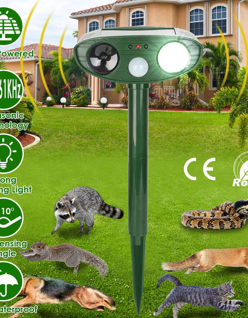 Load image into Gallery viewer, Solar Ultrasonic Animal Repeller w/ PIR Sensor &amp; Flashing Light � IPX4

