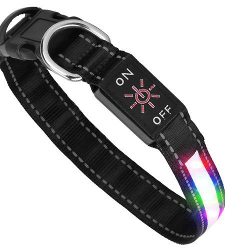 Light Up Dog Collar LED Dog Collar Safety Night Glowing Dog Collar with 9 Light Colors IPX7 Waterproof USB Rechargeable S/M/L
