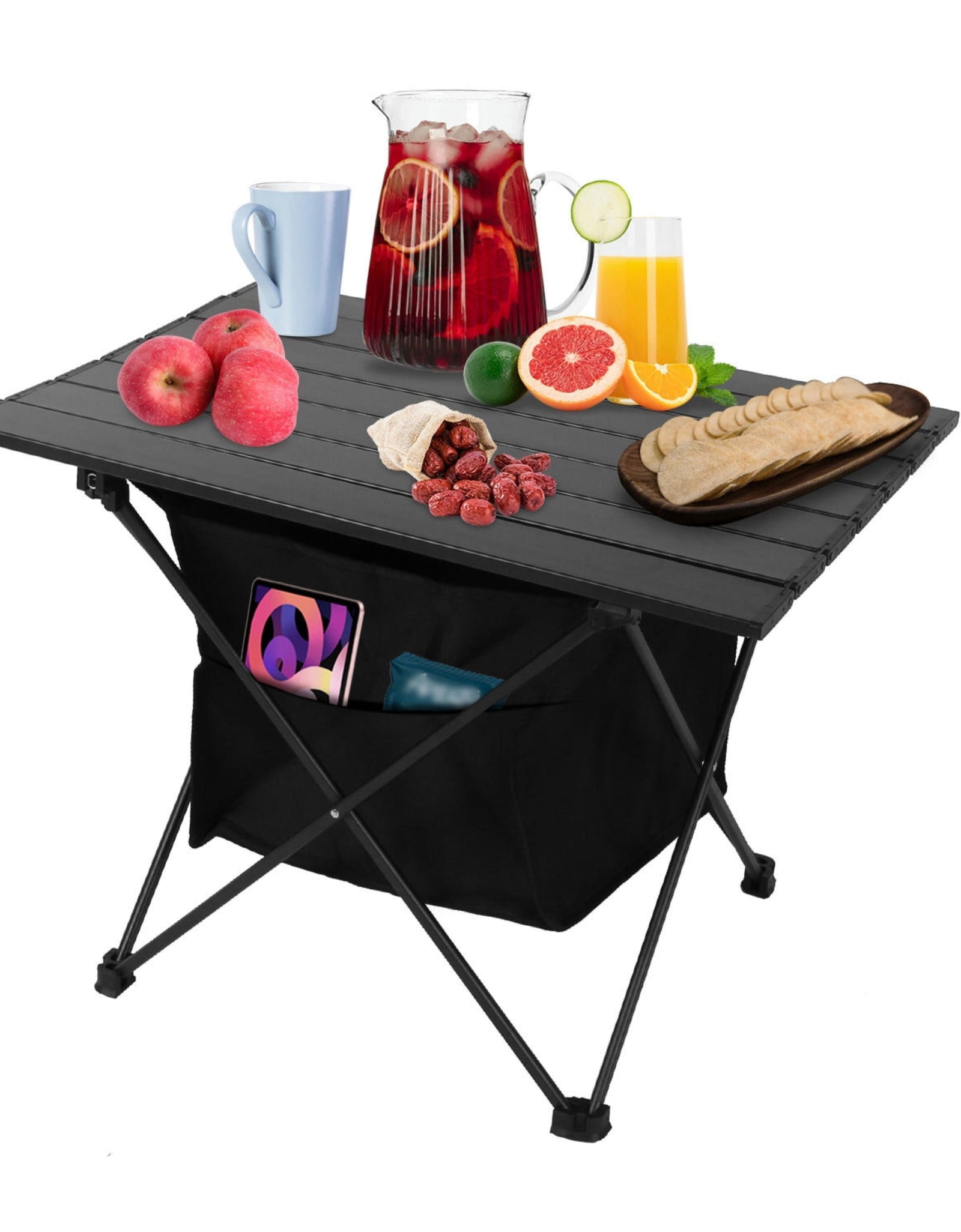Foldable Camping Table With Storage Basket Rustproof Portable Aluminum Alloy Roll-Up Camping Table With Carrying Bag For Camping Hiking BBQ Picnic Fis