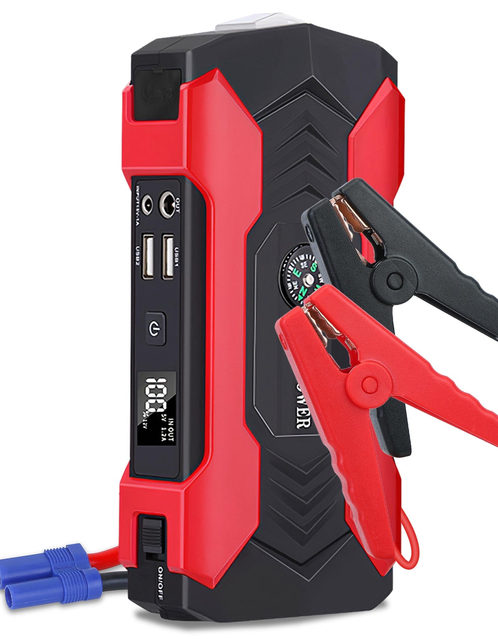 Car Jump Starter Booster 800A Peak 28000mAh 12V Battery Charger (Up to 6.0L Gas or 3.0L Diesel Engine) w/ LCD Screen 4 Modes LED Flashlight