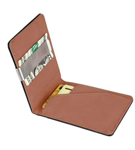 Unisex PU Leather Wallet RFID Blocking Slim Bifold Credit Card Holder with Money Clip