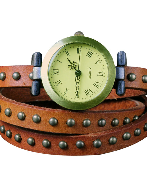 Load image into Gallery viewer, Fashionable Rivet Leather Belt Retro Watch Hand Chain-orangered
