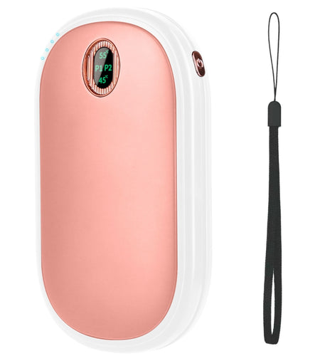 Pocket Warmer Power Bank, Rechargeable Hand Heater with Digital Display, 2 Heat Levels, Double-sided Heating.
