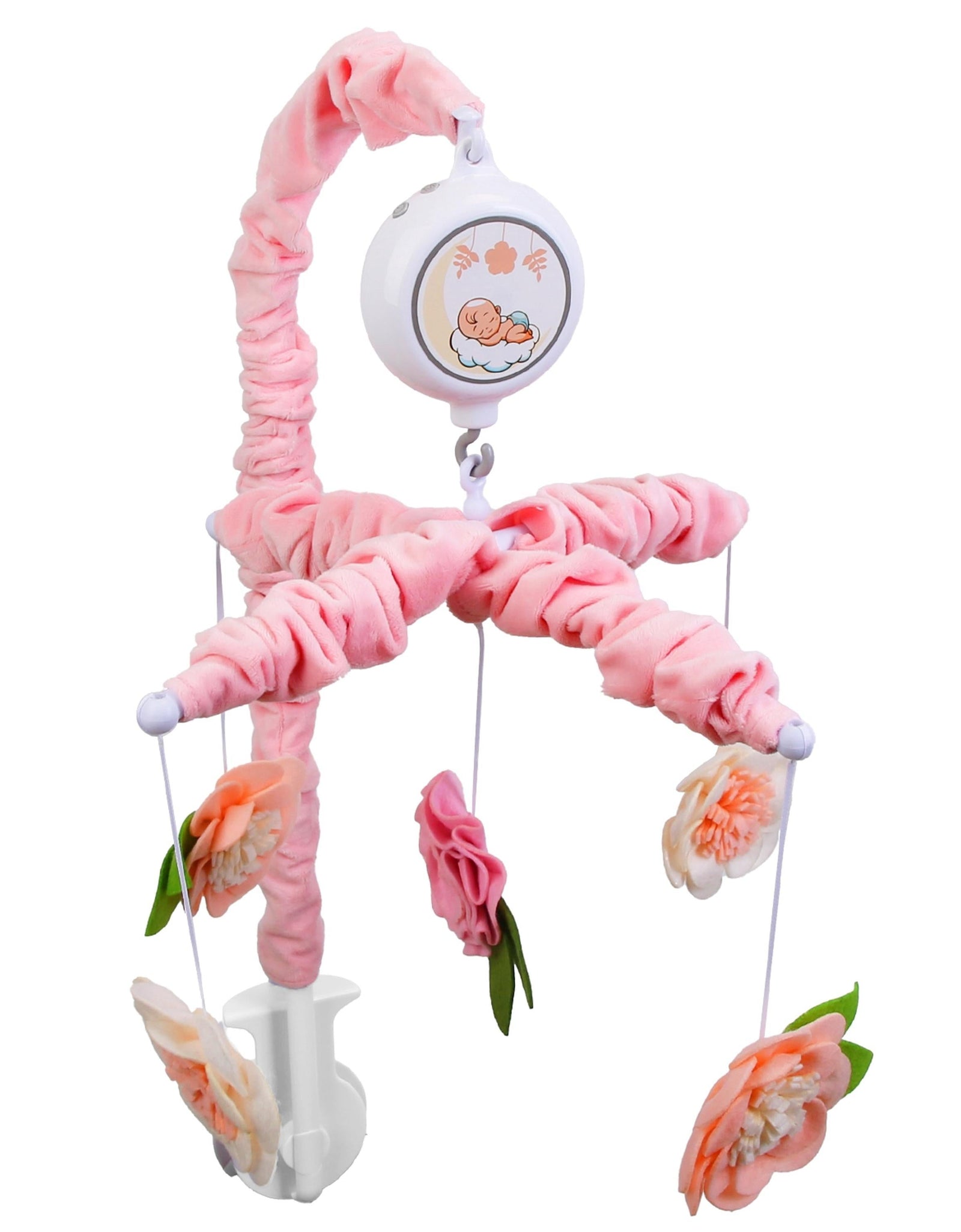 Musical Crib Mobile for Girls Baby Musical Crib Bed Bell Nursery Mobile with 12 Melodies 5 Flower Rattles 3 Modes Volume Adjustment Newborn Gift