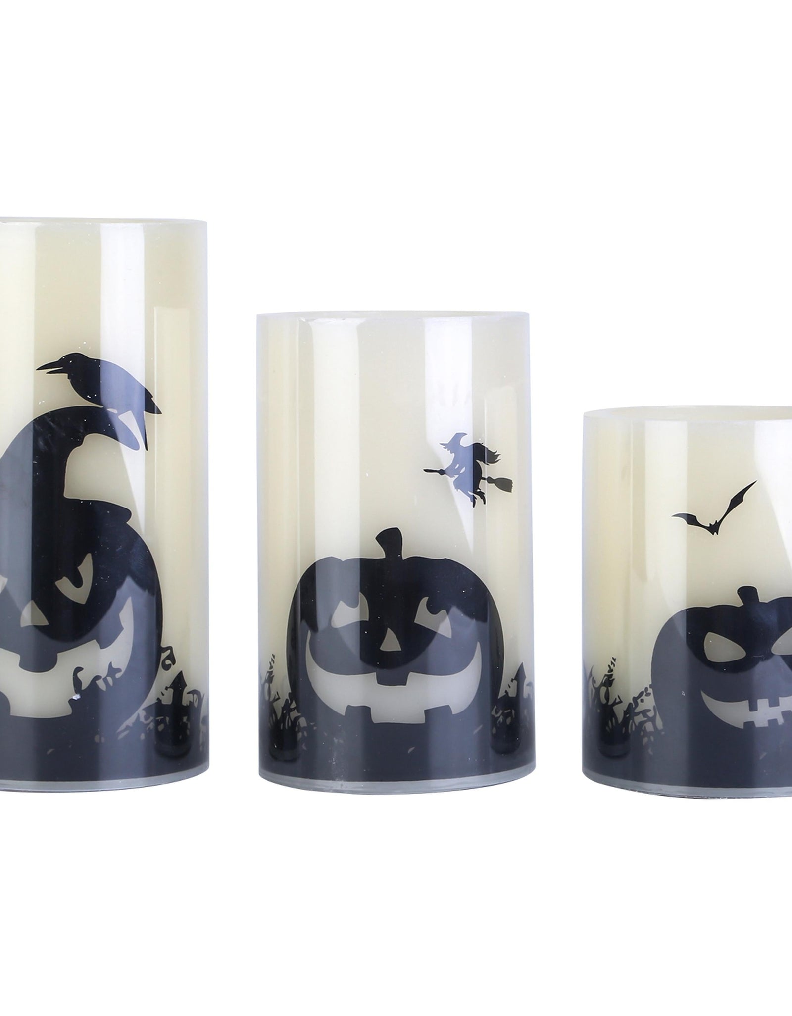 3 Pack Halloween Flameless Candle Lamp with Timer Setting Battery Powered Warm Orange Light Candles for Halloween Party Decoration Pumpkin Crow Bat