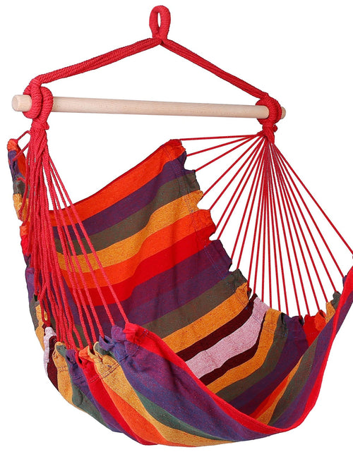 Load image into Gallery viewer, Hammock Hanging Chair Canvas Porch Patio Swing Seat Portable Camping Rope Seat Wooden Stick Hammock Chair w/ 2Pillows 265LBS Load-bearing
