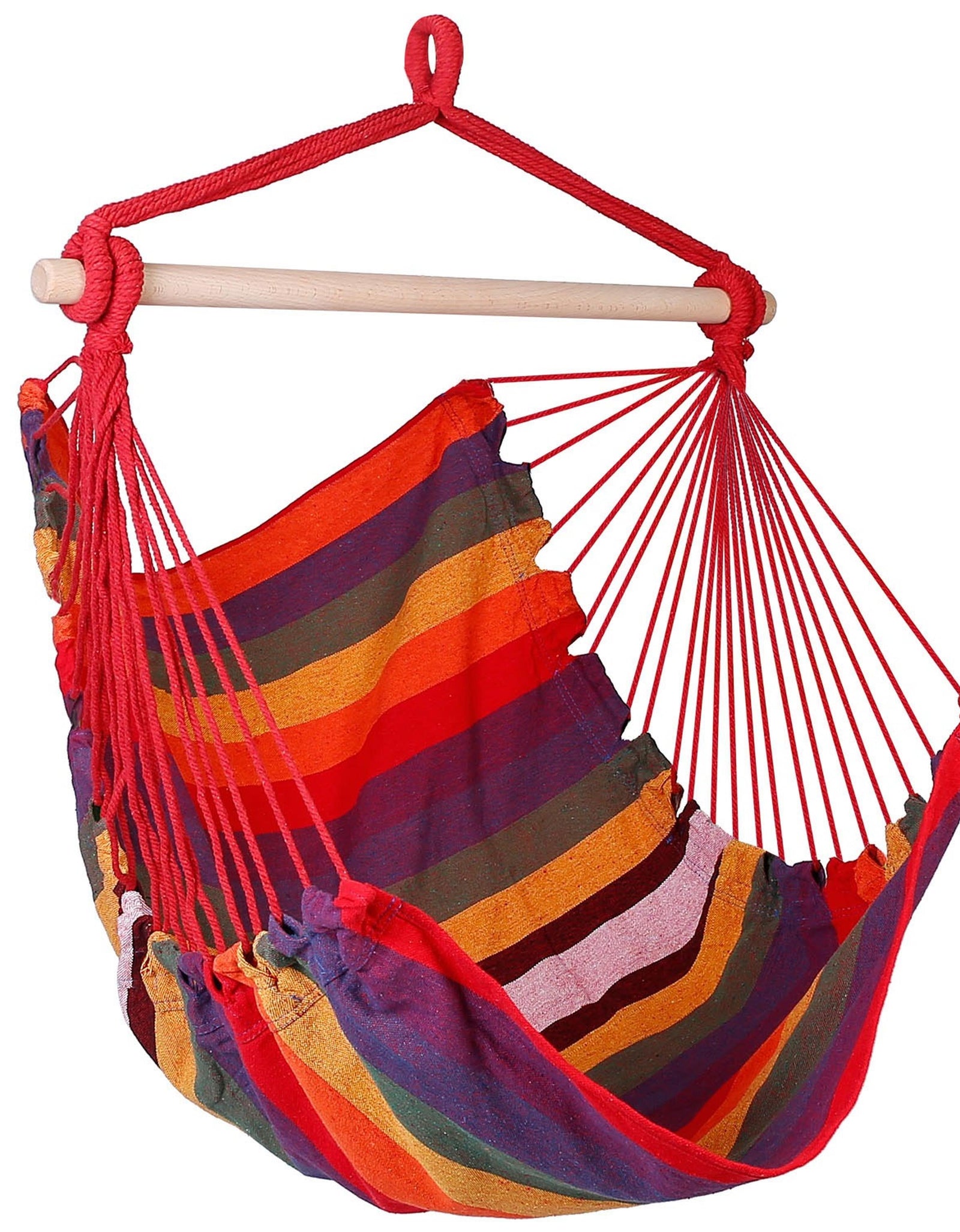 Hammock Hanging Chair Canvas Porch Patio Swing Seat Portable Camping Rope Seat Wooden Stick Hammock Chair w/ 2Pillows 265LBS Load-bearing
