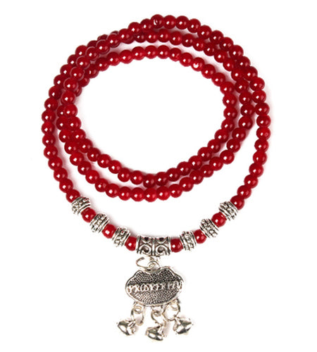 Red Agate Beaded Good Lock Bracelet