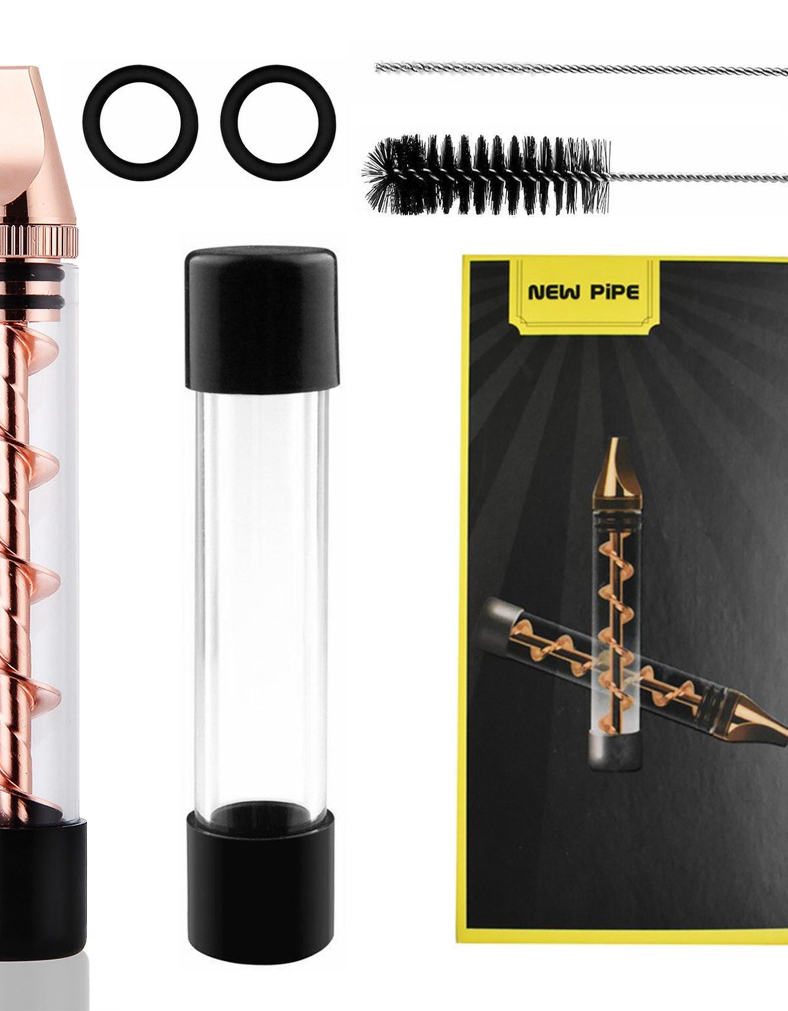 Glass Blunt Pipe Twisty 7-in-1 Grinder Blunt Kit w/ Smoking Metal Tip Cleaning Brush