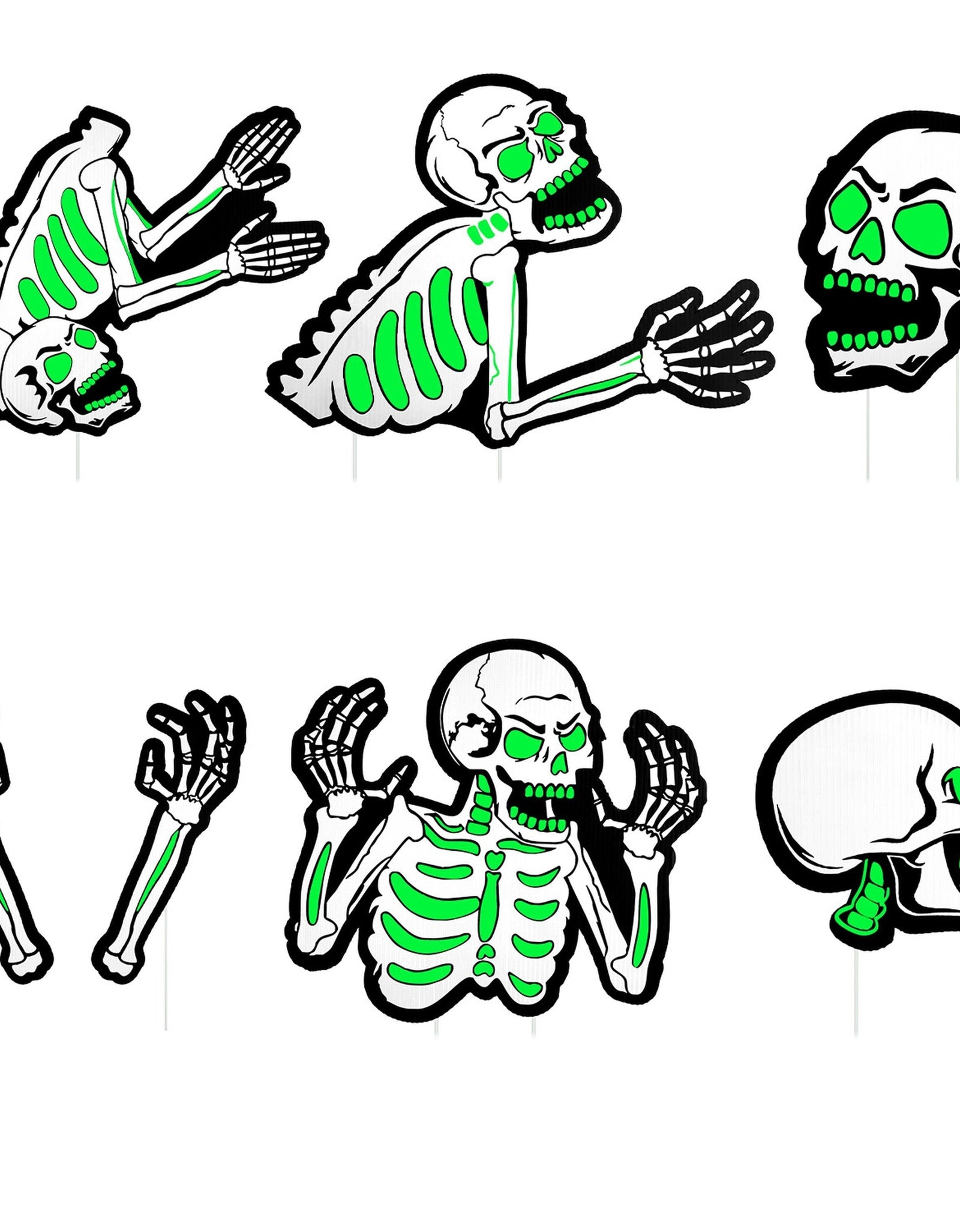 Halloween Skeleton Yard Sign, 6Pcs Glow-in-the-Dark Skull Signs with Stakes for Lawn/Yard