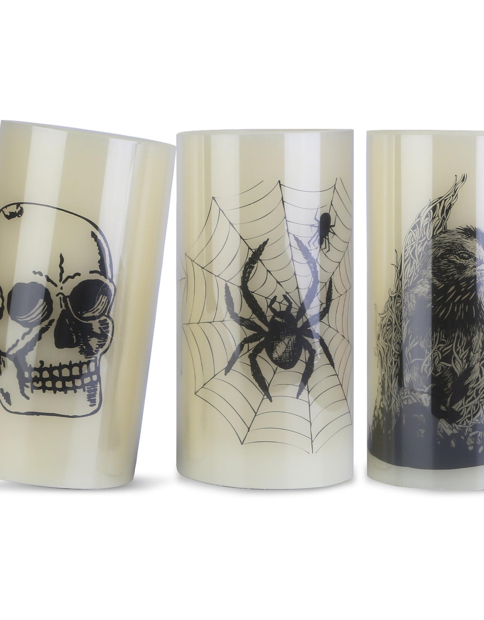 3 Pack Halloween Flameless Candle Lamp with Timer Setting Battery Operated Warm Orange Light Candles for Halloween Party Decoration Spider Crow Skull