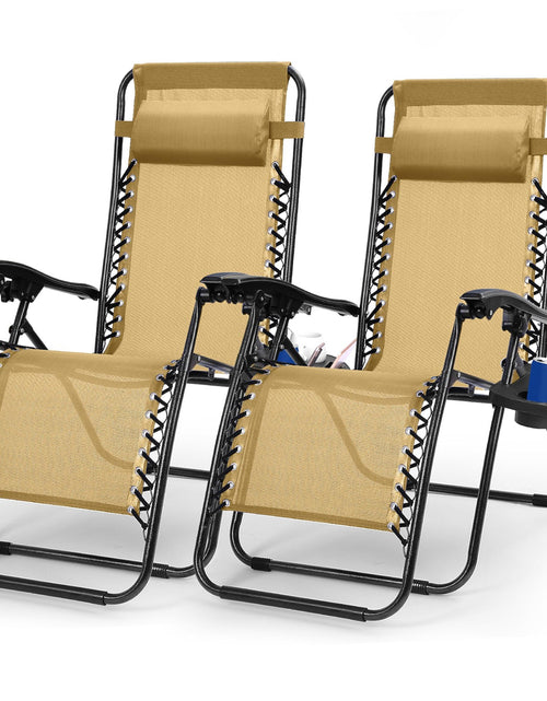 Load image into Gallery viewer, 2Packs Zero Gravity Lounge Chair w/ Dual Side Tray 330lbs Load Foldable Recliner Chair w/ Stress Relief Pillow Patio Poolside Beach Lying Chair
