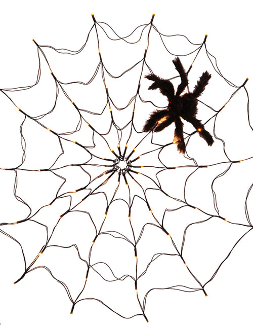 Load image into Gallery viewer, 3.28FT Spider Web Light with Hairy Spider 70LED Battery Powered Remote Control 8 Lighting Modes Glowing Outdoor Indoor Wall Halloween Decoration
