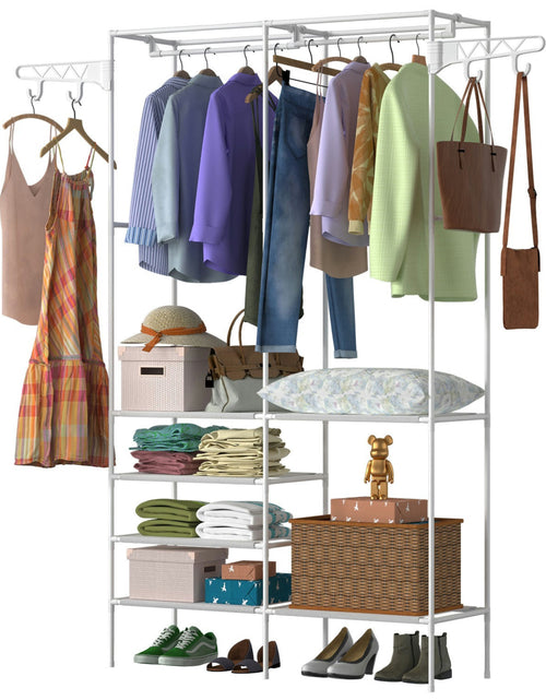 Load image into Gallery viewer, Metal Garment Rack Shoe Clothing Organizer Shelves Freestanding Multifunctional Clothes Wardrobe
