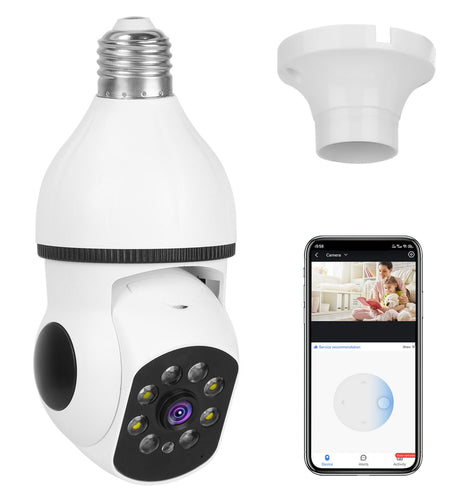 E27 WiFi Bulb Camera 1080P FHD WiFi IP Pan Tilt Security Surveillance Camera with Two-Way Audio Full Color Night Vision Flood Light Motion Tracking Si