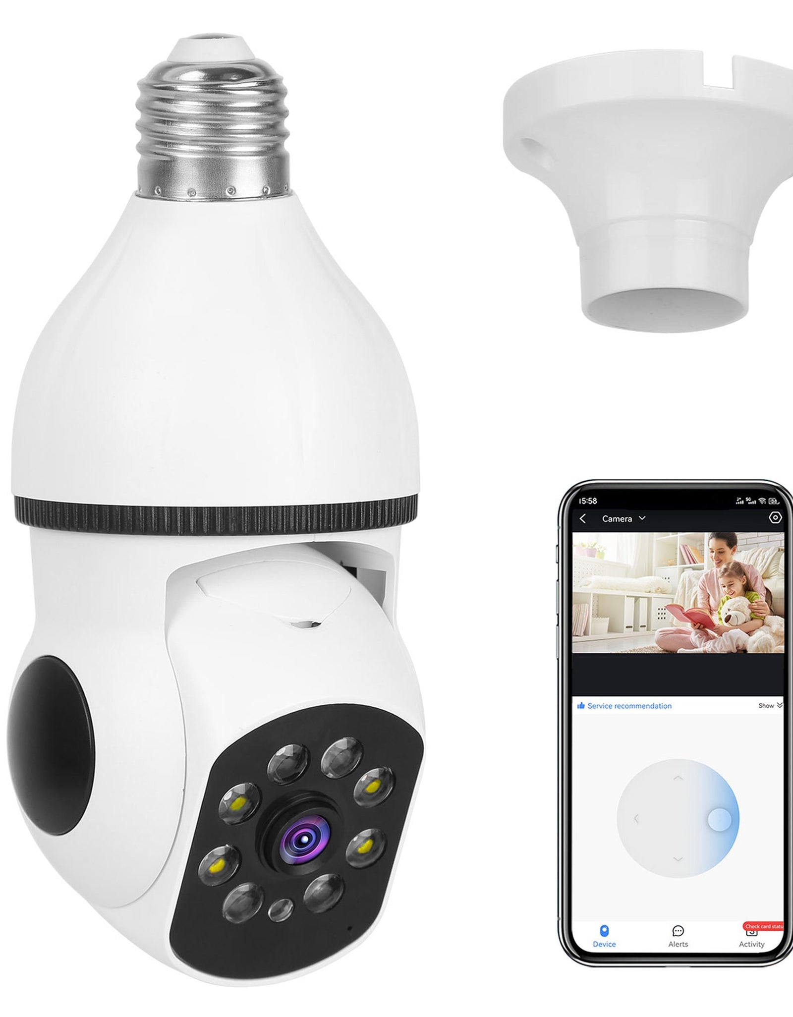 E27 WiFi Bulb Camera 1080P FHD WiFi IP Pan Tilt Security Surveillance Camera with Two-Way Audio Full Color Night Vision Flood Light Motion Tracking Si