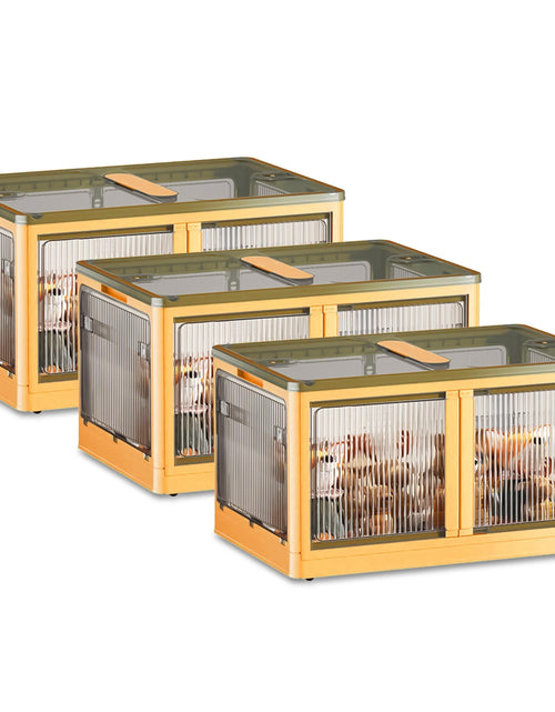 Load image into Gallery viewer, 3Pcs Foldable Storage Bins with Lid 4 Doors Collapsible Stackable Closet Organizer Containers with Lock 4Pcs Wheels
