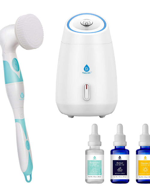 Load image into Gallery viewer, Pursonic Complete Spa &amp; Skincare Bundle – Facial Steamer, Cleansing Brush, and Anti-Aging Serum Set by Pursonic
