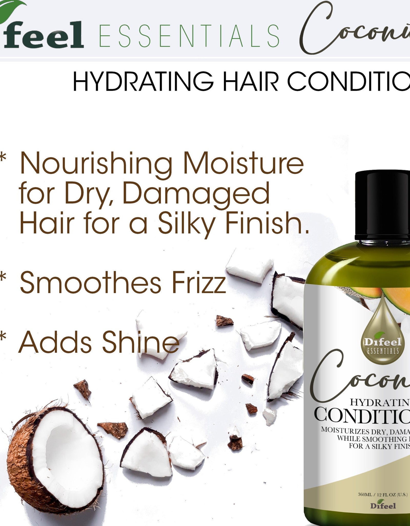 Difeel Essentials Hydrating Coconut - Conditioner 12 oz. by difeel - find your natural beauty